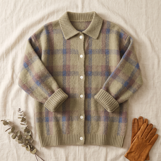Verolyn Amelia plaid knit cardigan in green – view 3