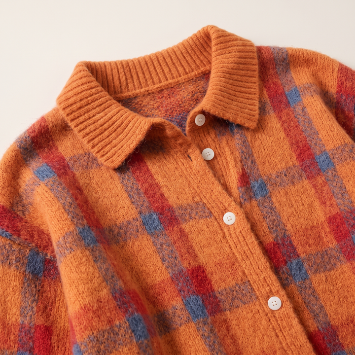 Verolyn Olivia plaid knit cardigan in orange – view 2