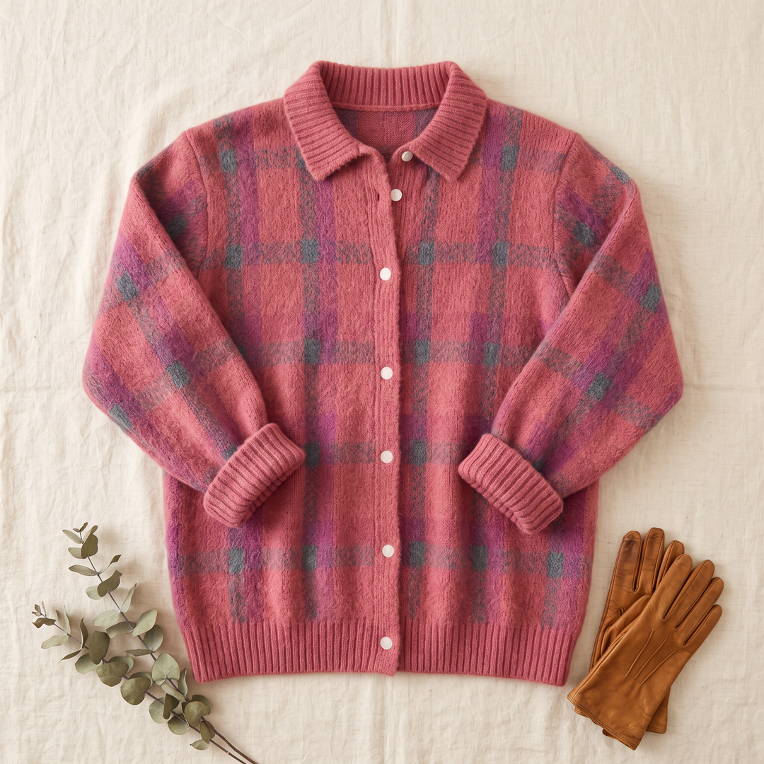 Verolyn Lily plaid knit cardigan in pink – view 3