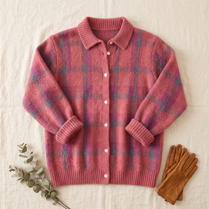 Verolyn Lily plaid knit cardigan in pink – view 3