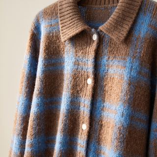 Verolyn Nancy plaid knit cardigan in chocolate brown – view 2