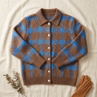Verolyn Nancy plaid knit cardigan in chocolate brown – view 3