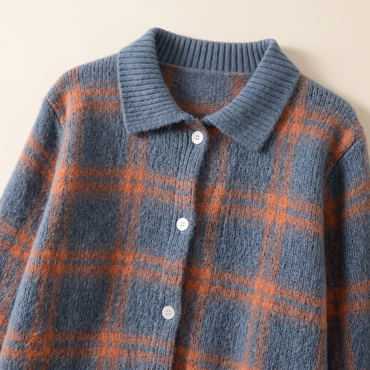 Verolyn Grace plaid knit cardigan in blue – view 2