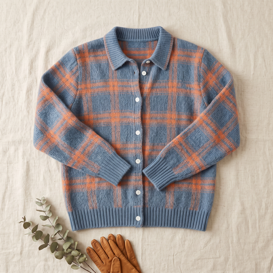 Verolyn Grace plaid knit cardigan in blue – view 3