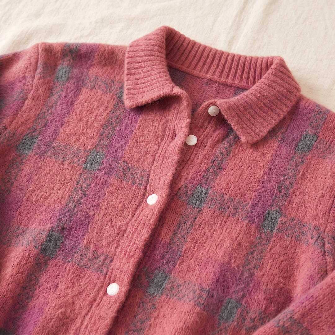 Verolyn Lily plaid knit cardigan in pink – view 2
