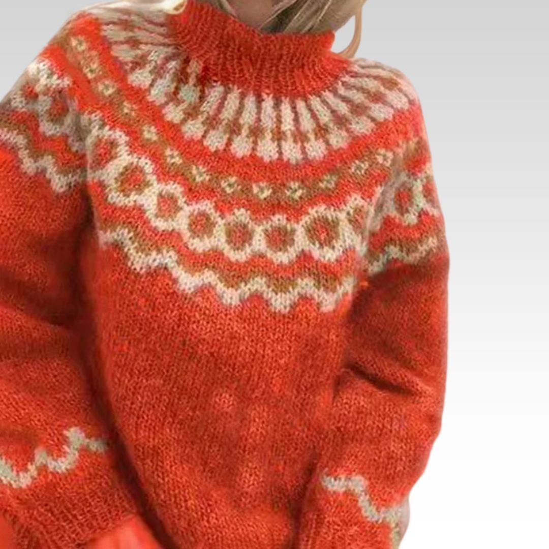Verolyn icelandic yoke turtleneck jumper in orange
