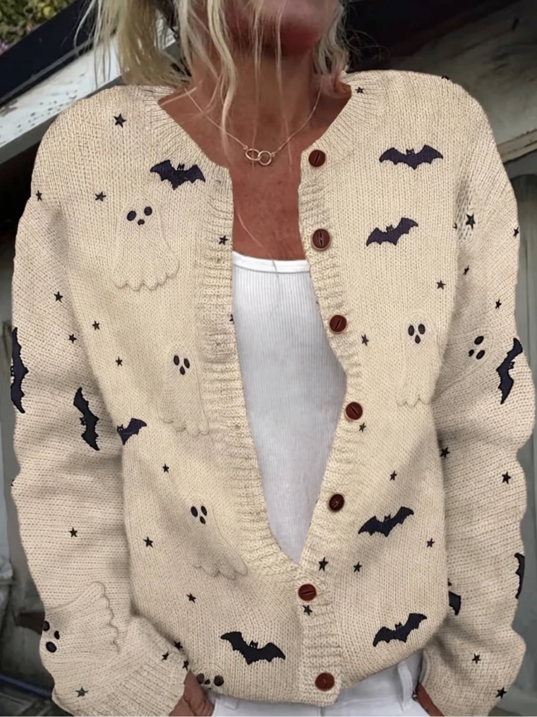 Verolyn oatmeal bat and ghost halloween cardigan