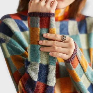 Patchwork Check Turtleneck Jumper in Multicolour — VerolynBoutique