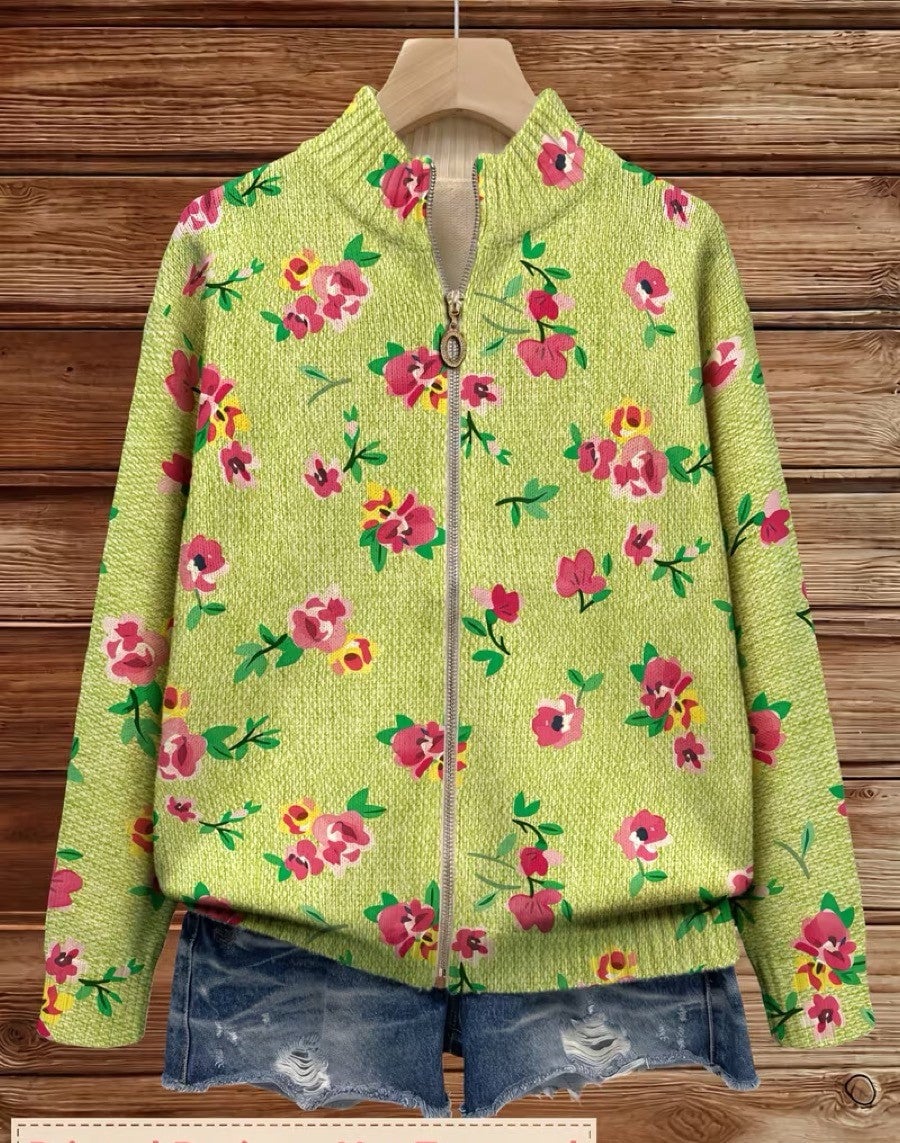 Verolyn pink floral lime zip cardigan – view 2