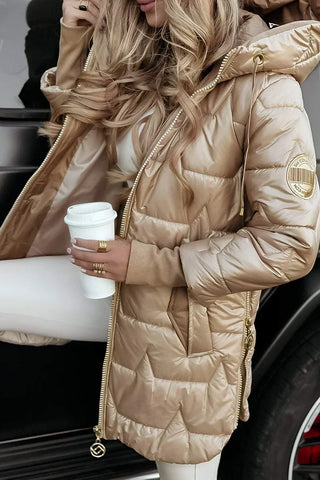 Hooded Quilted Puffer Coat in Beige — VerolynBoutique