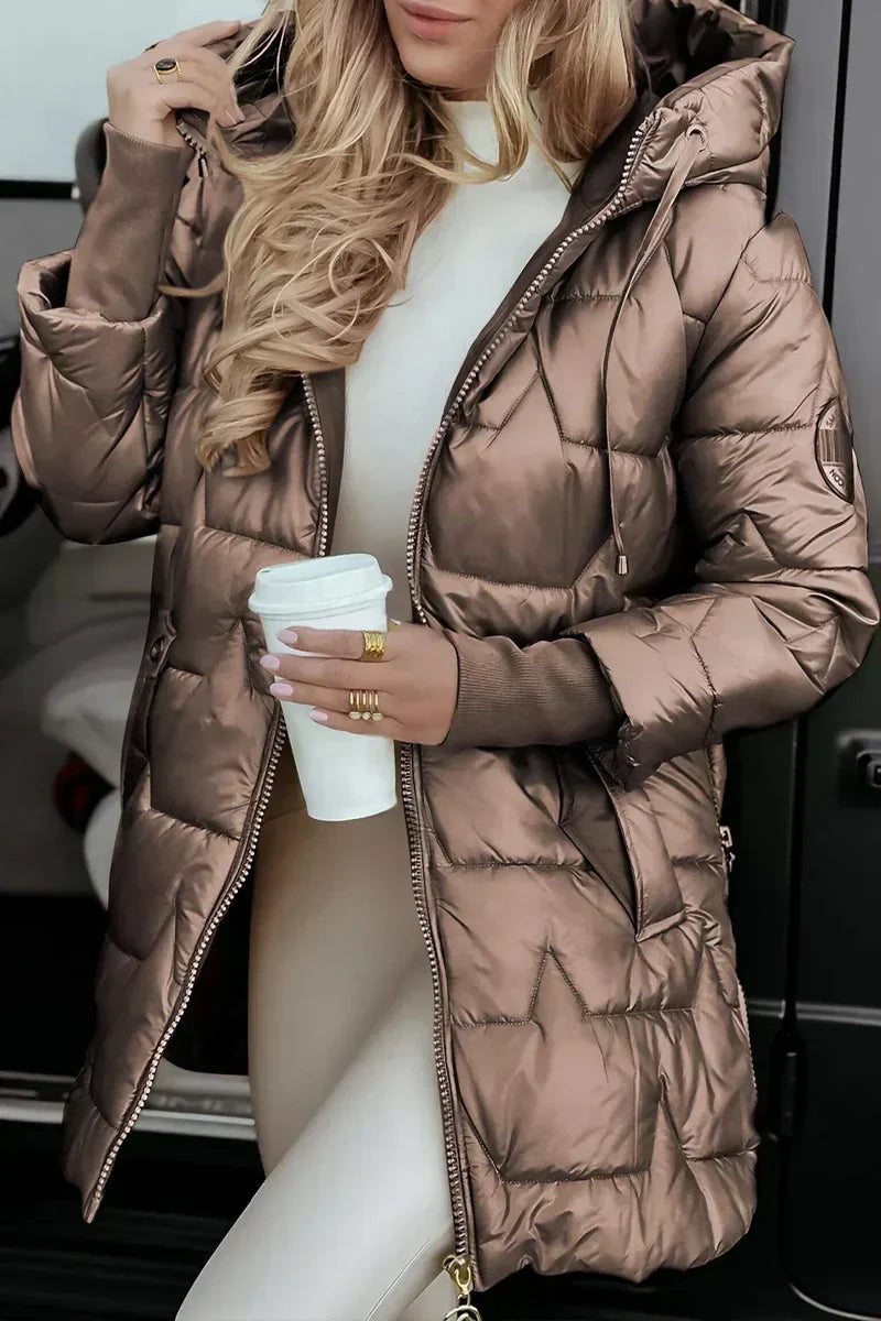 Hooded Quilted Puffer Coat in Coffee Brown — VerolynBoutique