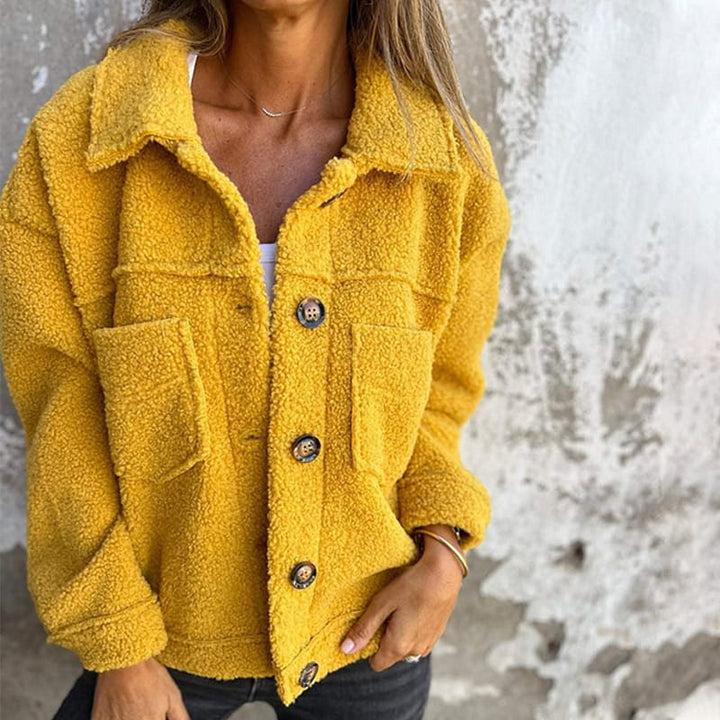 Verolyn soft faux fur button jacket in yellow