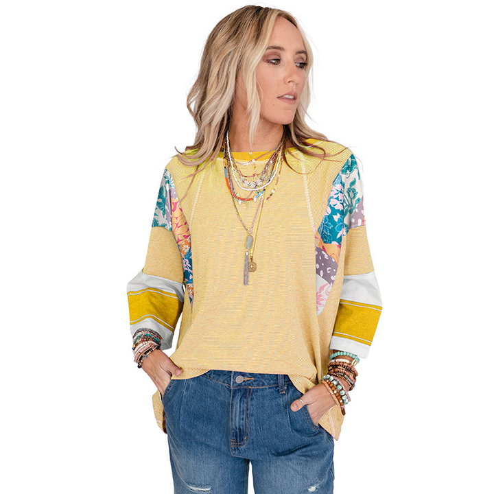 Patchwork Sleeve Batwing Top in Yellow — VerolynBoutique
