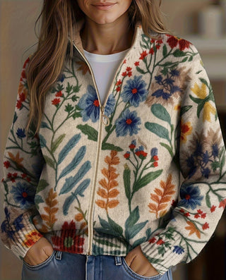 Verolyn botanical garden zip cardigan in cream