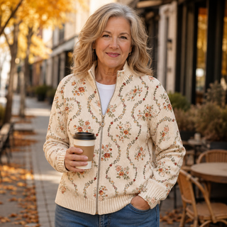 Verolyn floral vine cream zip cardigan – view 6