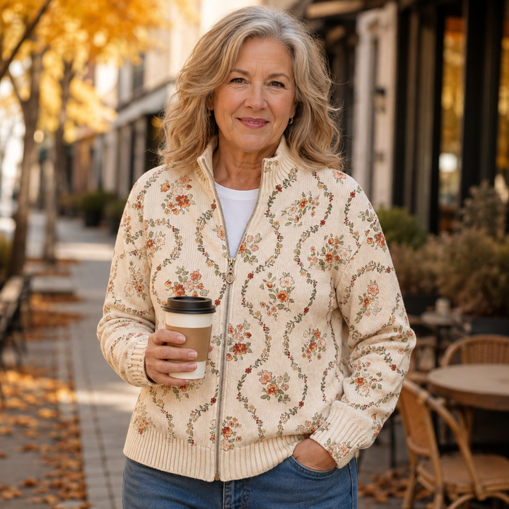 Verolyn floral vine cream zip cardigan – view 6