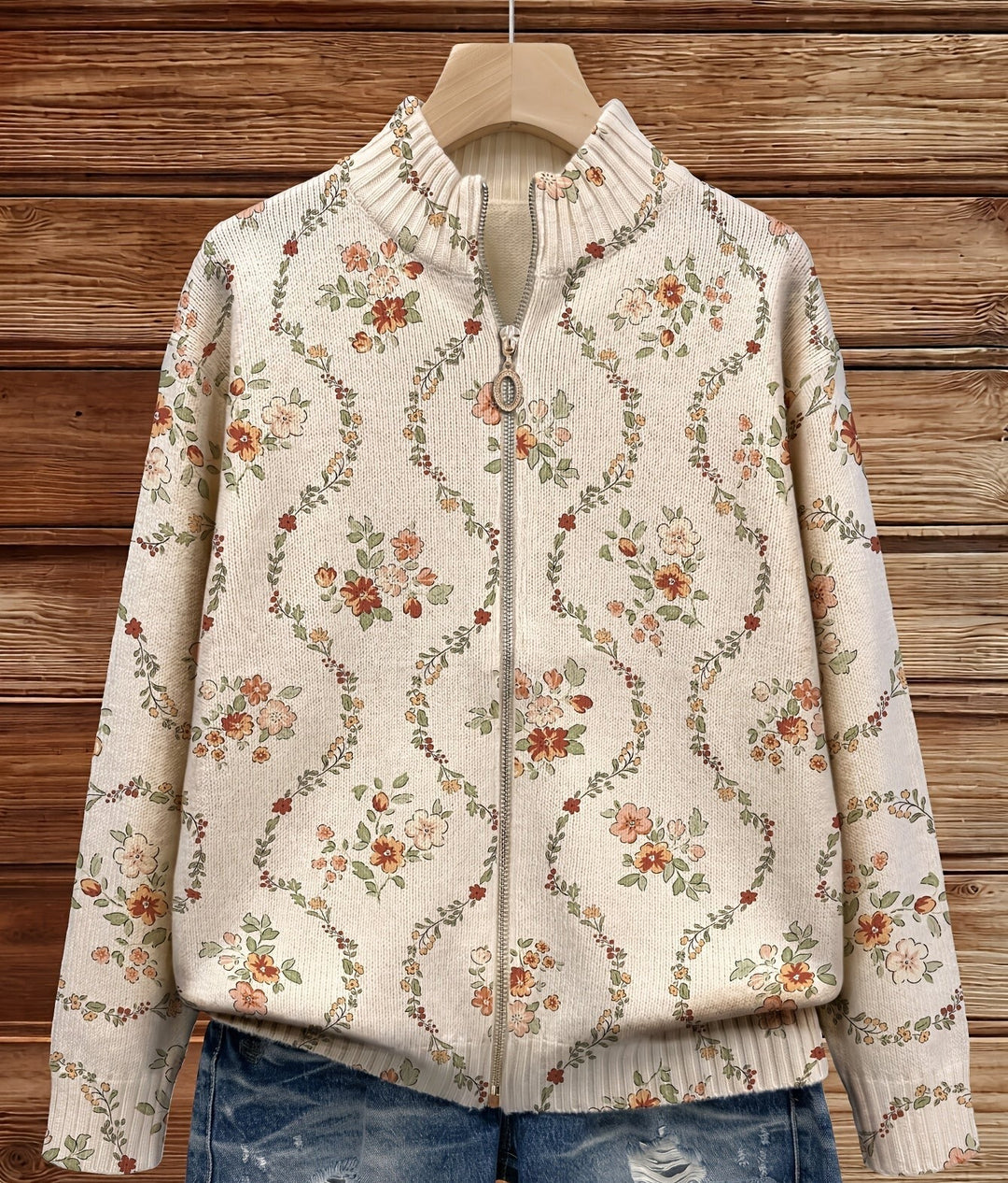 Verolyn floral vine cream zip cardigan – view 8