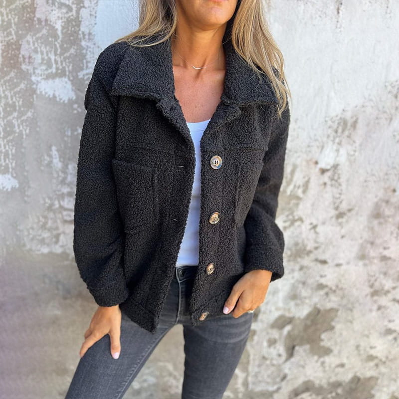 Verolyn soft faux fur button jacket in black