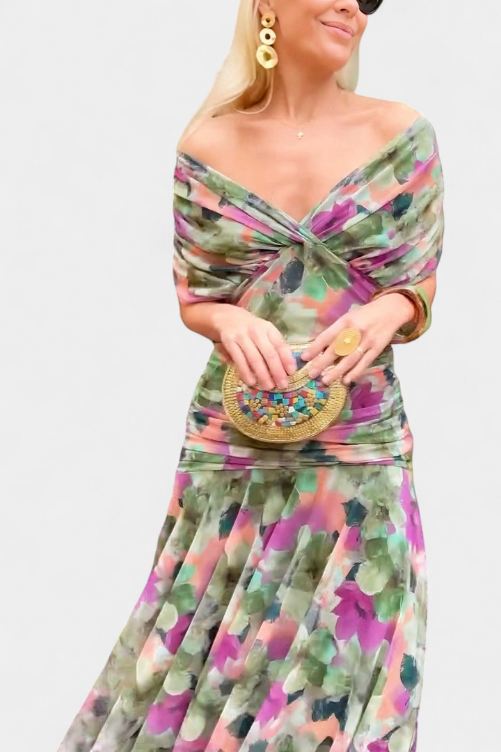 Verolyn - Flowing Floral V-Neck Dress