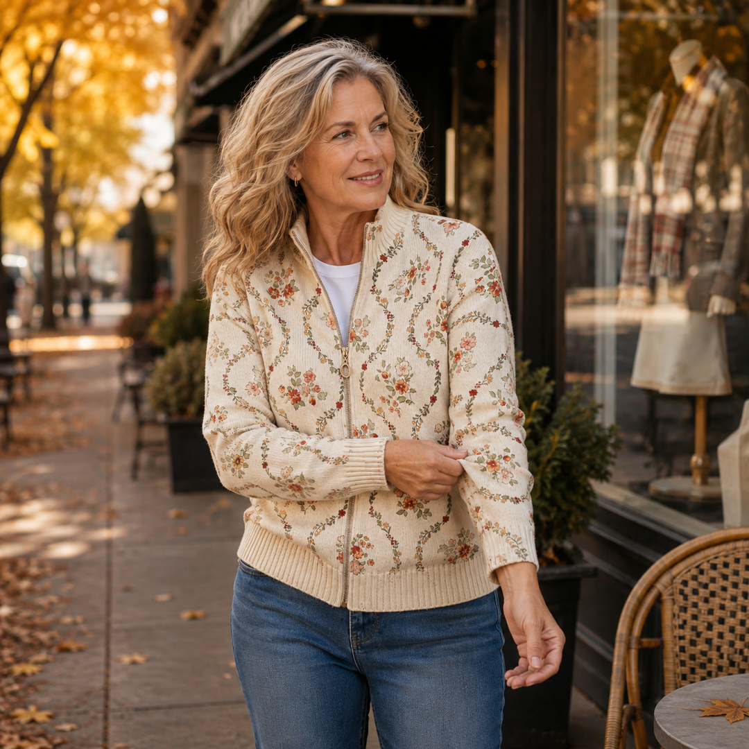 Verolyn floral vine cream zip cardigan – view 3