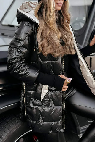 Hooded Quilted Puffer Coat in Black — VerolynBoutique