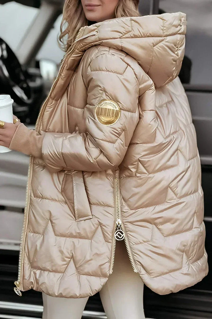 Hooded Quilted Puffer Coat in Beige — VerolynBoutique