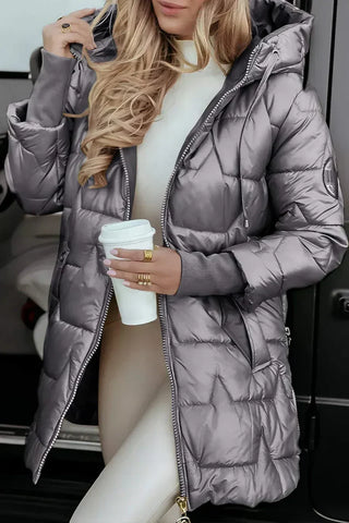 Hooded Quilted Puffer Coat in Grey — VerolynBoutique