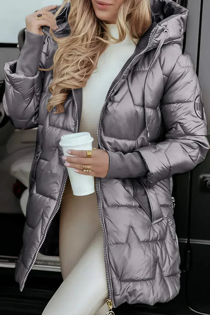 Hooded Quilted Puffer Coat in Grey — VerolynBoutique