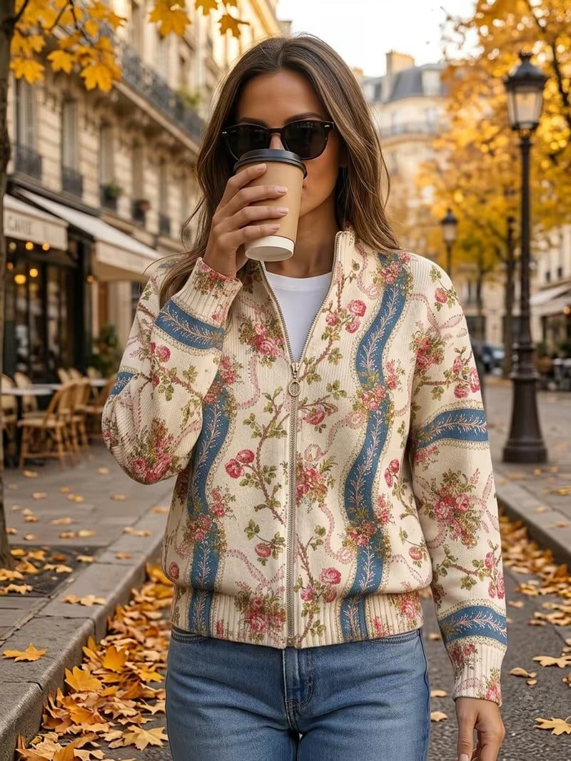 Verolyn climbing rose ribbon zip cardigan – view 2