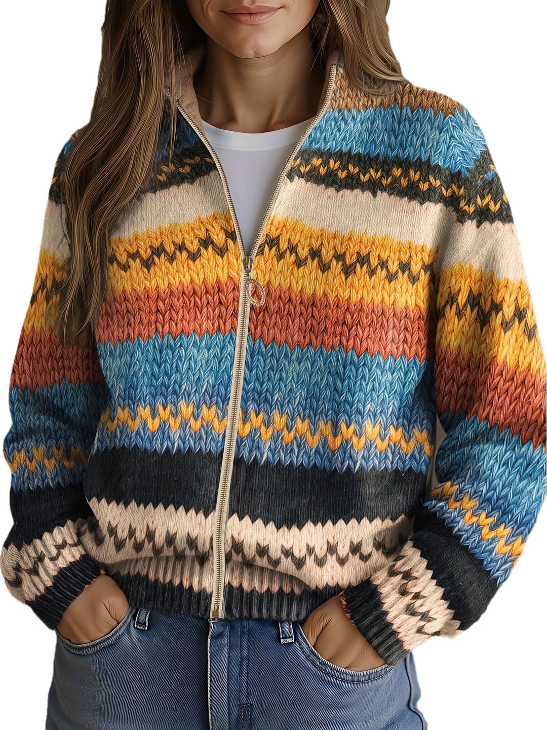 Verolyn zigzag stripe zip cardigan – view 2
