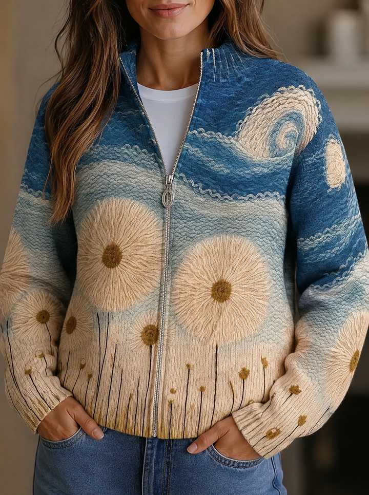 Verolyn sunflower meadow zip cardigan in ocean blue