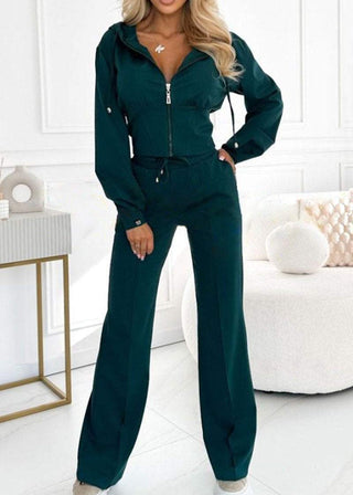 Cropped Hooded Jacket Trouser Set in Green — VerolynBoutique