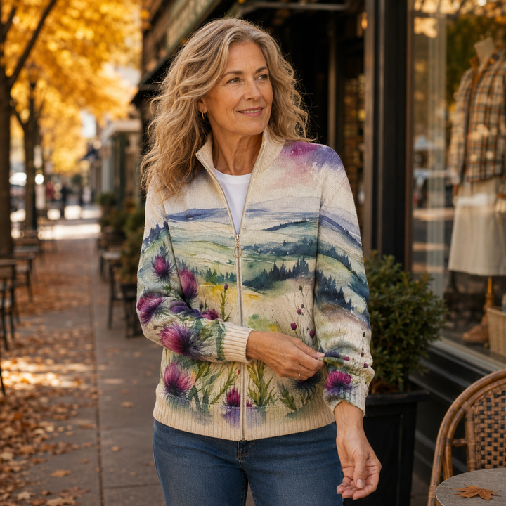 Verolyn scottish thistle zip cardigan – view 3