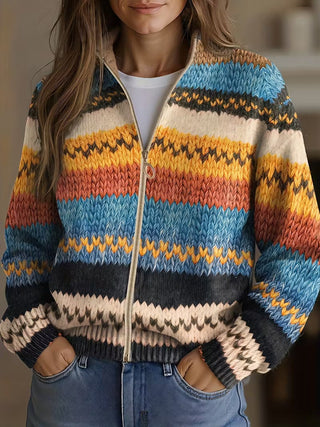 Verolyn zigzag stripe zip cardigan in multicolour