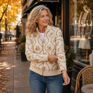 Verolyn floral vine cream zip cardigan – view 7