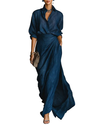 Blouse and Maxi Dress Set in Blue — VerolynBoutique