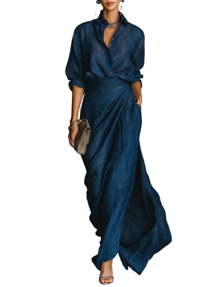 Blouse and Maxi Dress Set in Blue — VerolynBoutique