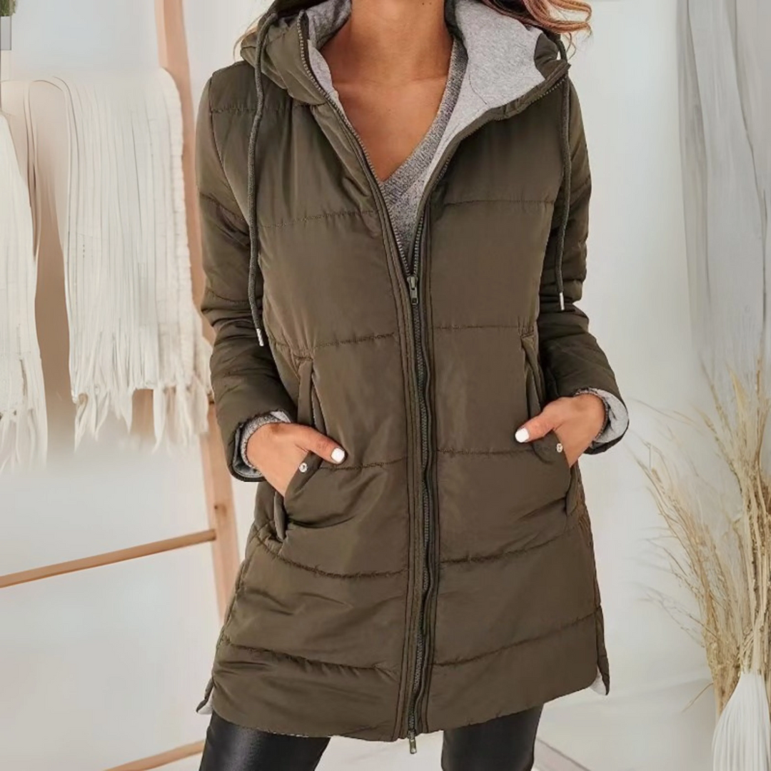 Mid-Length Hooded Puffer Jacket in Olive — VerolynBoutique