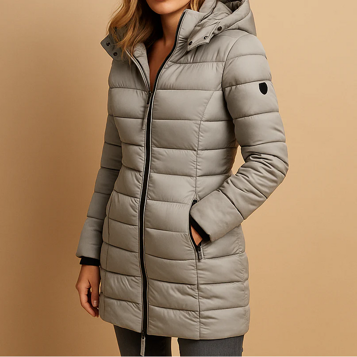 Lightweight Fitted Down Puffer Jacket in Grey — VerolynBoutique