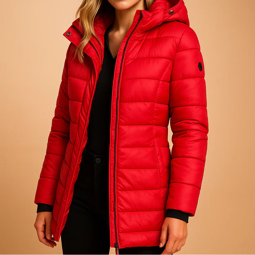 Lightweight Fitted Down Puffer Jacket in Red — VerolynBoutique