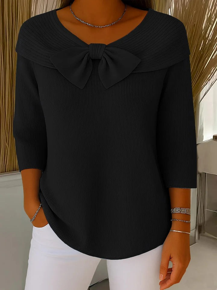 Verolyn bow neck ribbed jumper in black