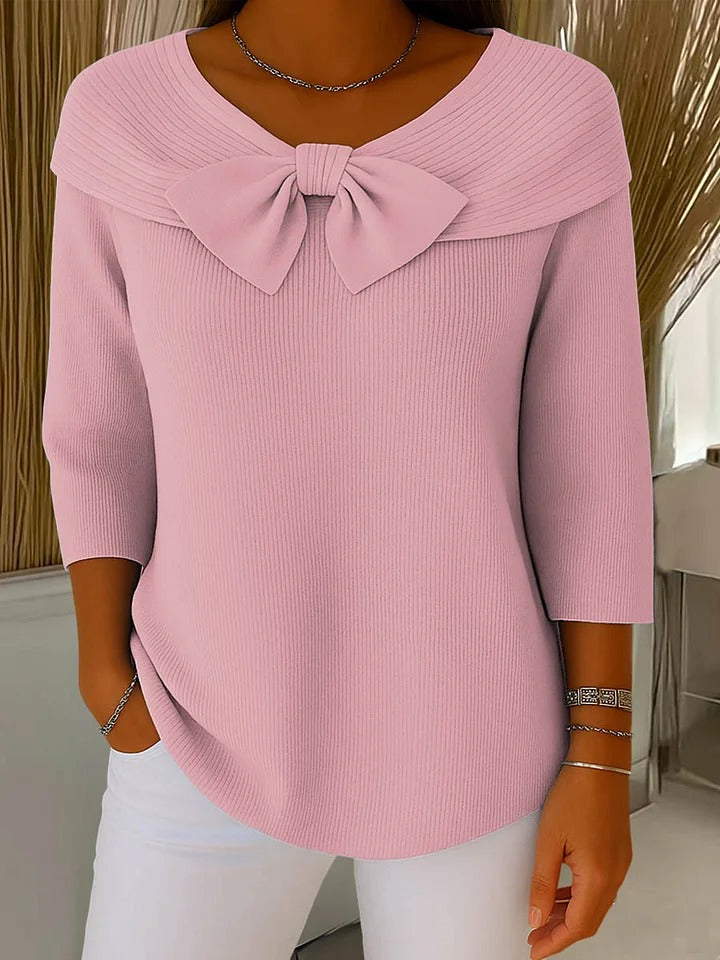 Verolyn bow neck ribbed jumper in pink