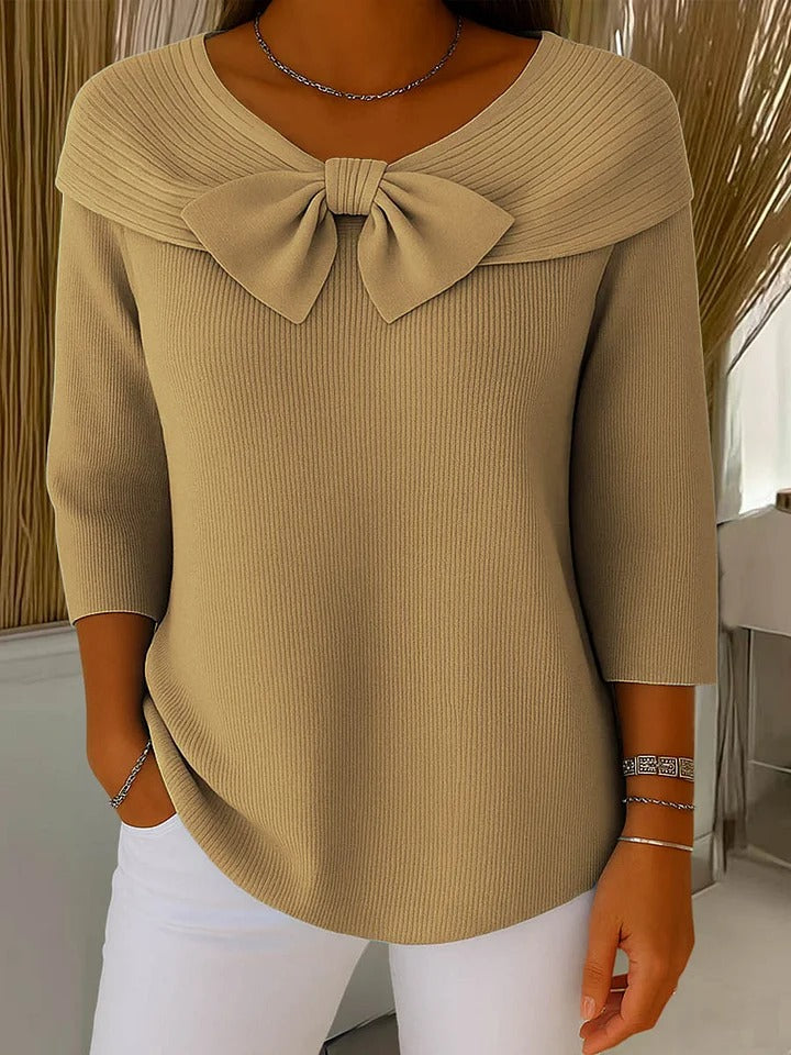 Verolyn bow neck ribbed jumper in khaki