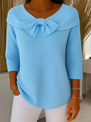 Verolyn bow neck ribbed jumper in blue