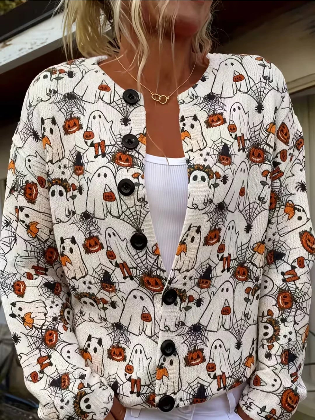Verolyn ivory lantern ghost halloween cardigan