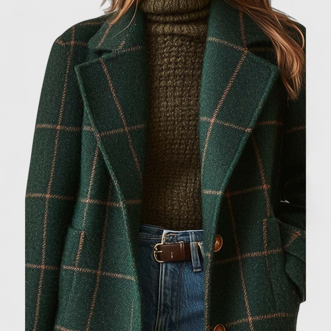 Plaid Tweed Lapel Coat in Green — VerolynBoutique