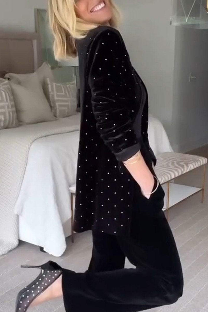 Sparkle Velvet Tailored Blazer in Black — VerolynBoutique