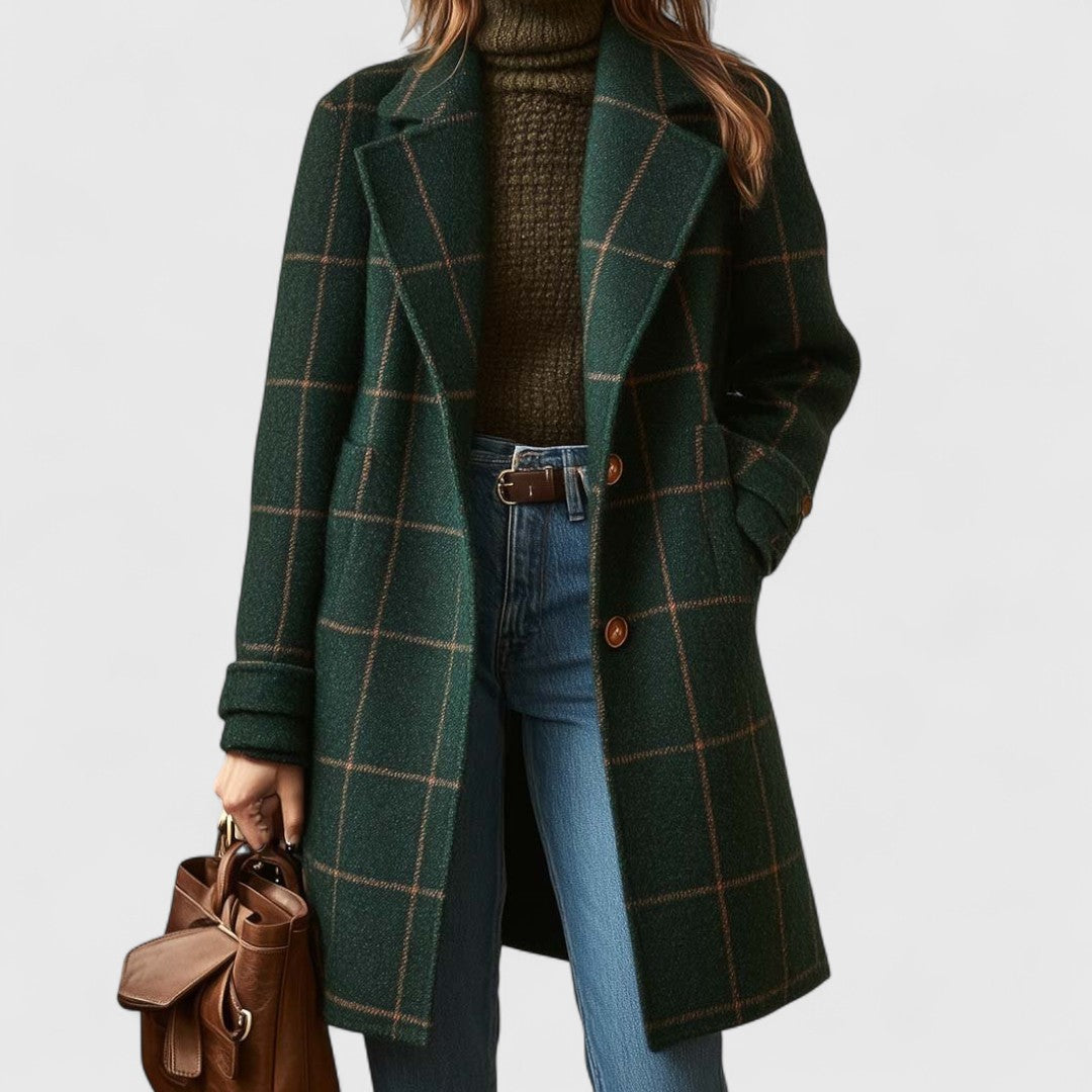 Plaid Tweed Lapel Coat in Green — VerolynBoutique
