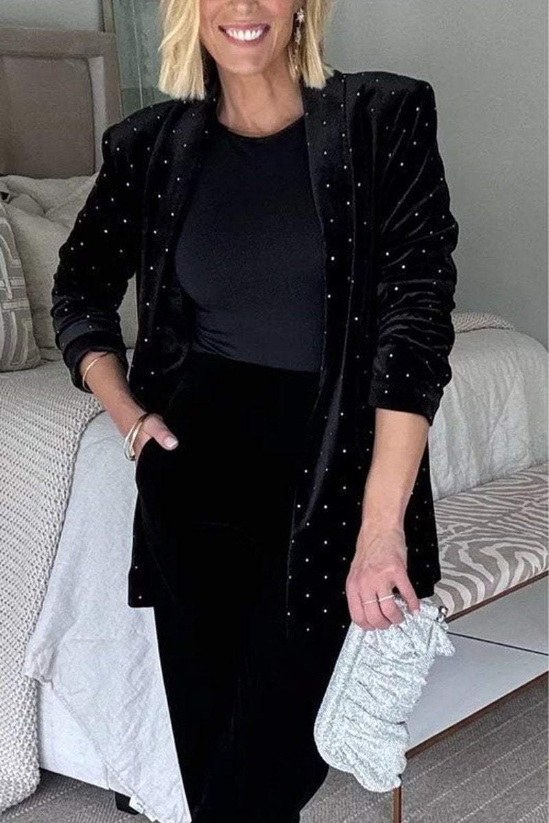 Sparkle Velvet Tailored Blazer in Black — VerolynBoutique