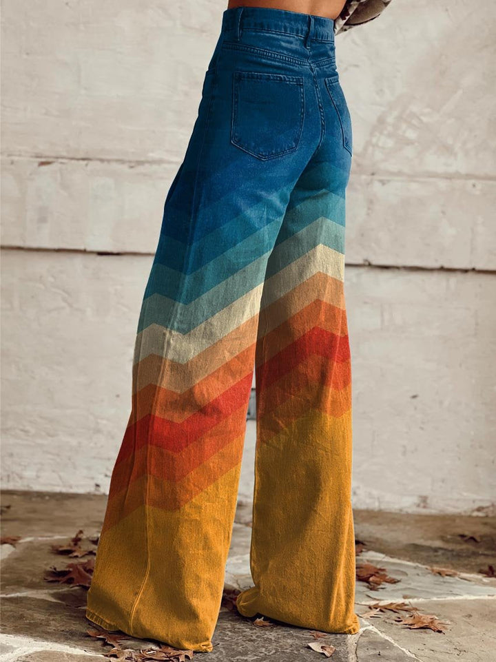 Chevron Print Wide Leg Trousers in Multicolour — VerolynBoutique